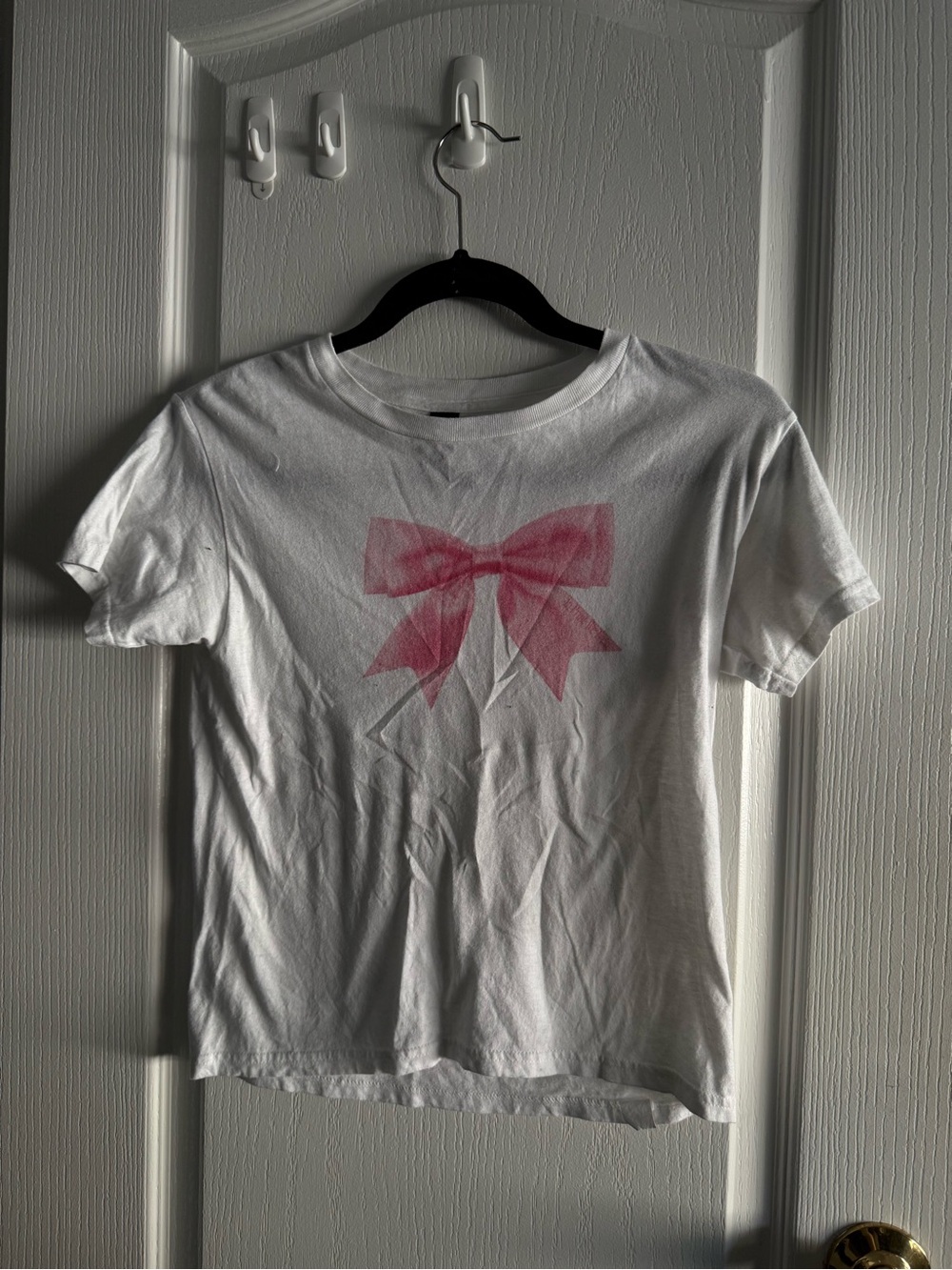 White Kids T-Shirt with Pink Bow Graphic